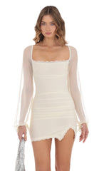 Mesh Lace Ruched Dress in Pastel Yellow