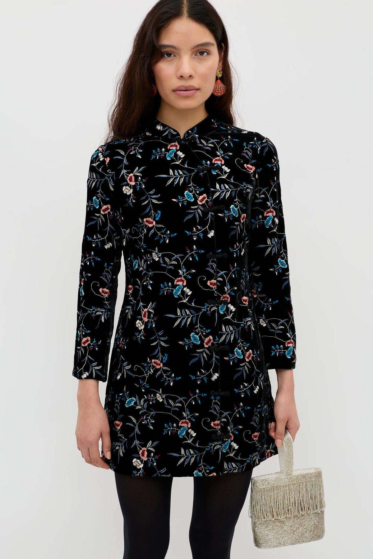 Delphina - Botanical Embroidery Black