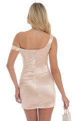 One Off Shoulder Bodycon Dress in Champagne