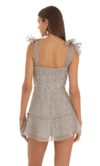 Embroidered Floral Mini Dress in Grey