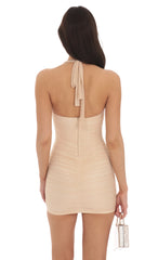 Shimmer Ruched Bodycon Dress in Nude Gold