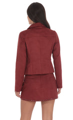 Suede Zip-Up Jacket in Maroon