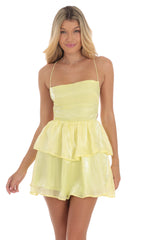 Shimmer Lace Up Dress in Yellow