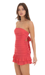 Crepe Ruched Bodycon Dress in Coral
