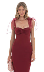 Shoulder Ties Maxi Dress in Maroon