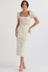 garden print shirred sundress