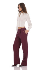 Pinstripe Wide Leg Linen Pants in Burgundy