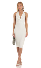Cowl Neck Midi Dress in White