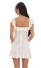 Satin Ruffle Mini Dress in Ivory