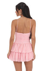 Ruched Ruffle Eyelet Dress in Pink