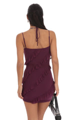 Mesh Ruffle Dress in Purple
