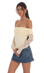 Lace Off Shoulder Top in Yellow