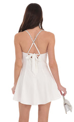 Rhinestone A-Line Dress in White