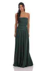 Strapless Drop Waist Maxi Dress in Green