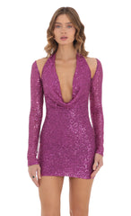 Reanne Sequin Shoulder Cutout Dress in Purple