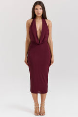 merlot draped midi dress