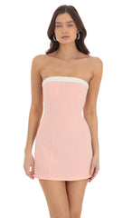 White Trim Strapless Dress in Pink