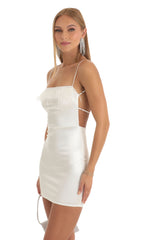 Satin Feather Dress in White