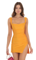 Ruched Bodycon Dress in Orange