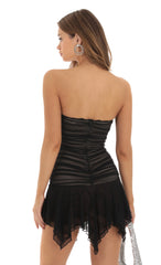 Mesh Lace Asymmetrical Dress in Black
