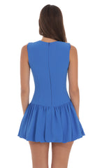 High Neck Bubble Dress in Blue