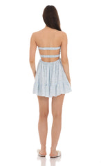 Floral Cutout Strapless Babydoll Dress in Blue