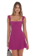 Lace Trim Wide Strap Dress in Magenta Purple