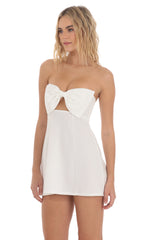 Bow Cutout Strapless Dress in White