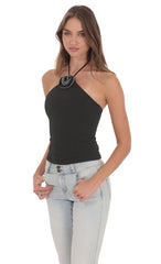 Rhinestone Rosette Top in Black