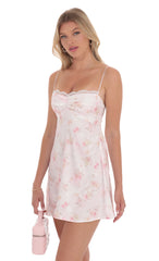 Satin Floral Back Lace Dress in Pink