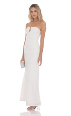 Embellished Strapless Maxi Dress in White