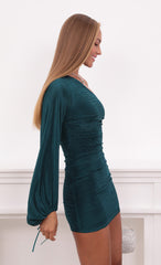 One Shoulder Dress in Hunter Green
