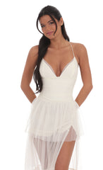 Ruffle Tulle Maxi Dress in Ivory