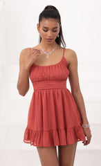 Chiffon Ruffled Dress in Rust