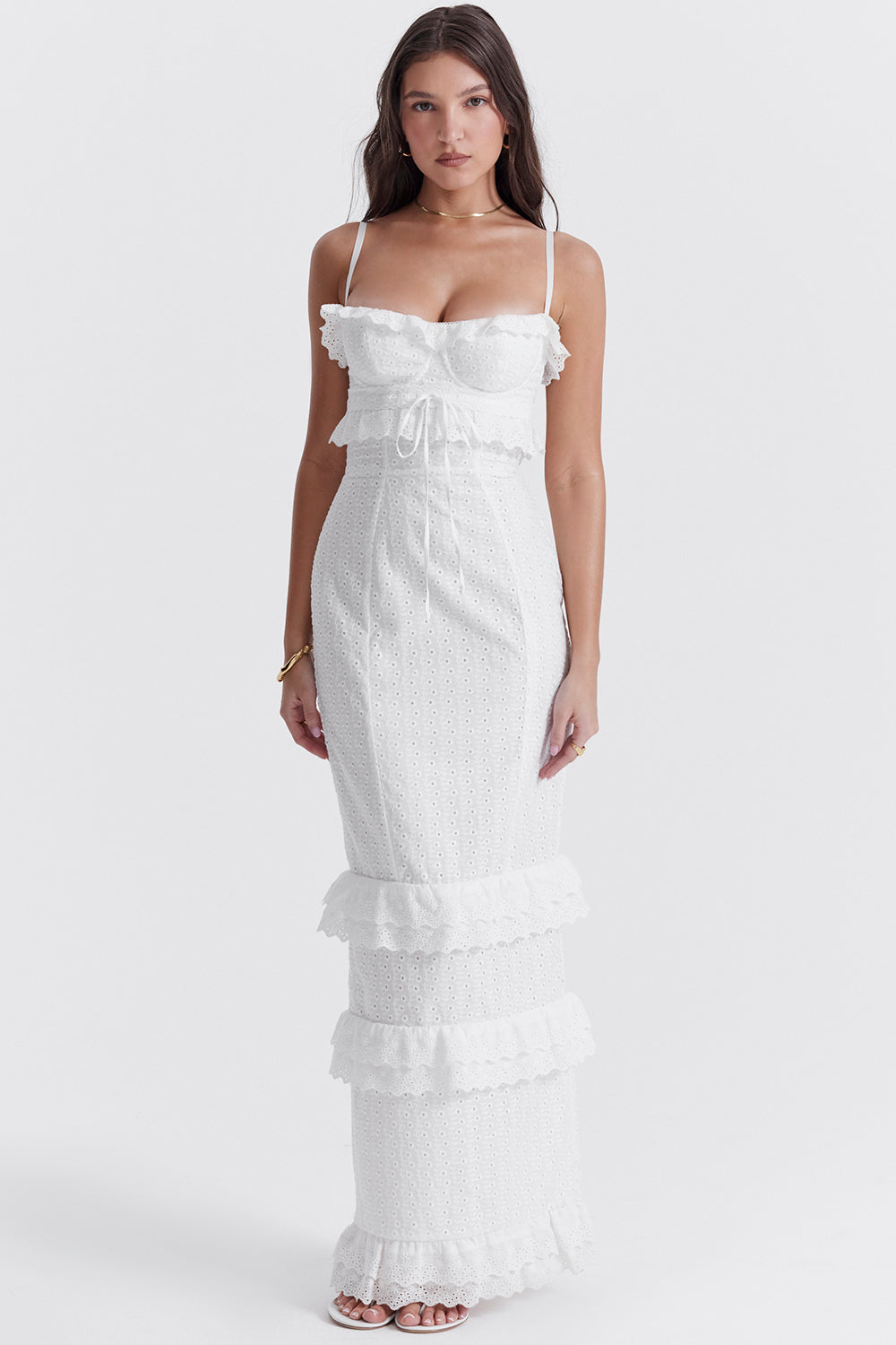 white broderie maxi dress