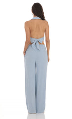 Wide Leg Linen Pants in Blue