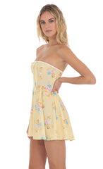 White Trim Floral Fit and Flare Dress in Yellow