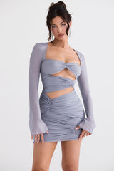 dove grey real silk mini dress