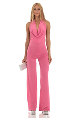 Cath Foiled Open Back Jumpsuit in Pink
