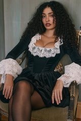 black velvet lace trimmed mini dress