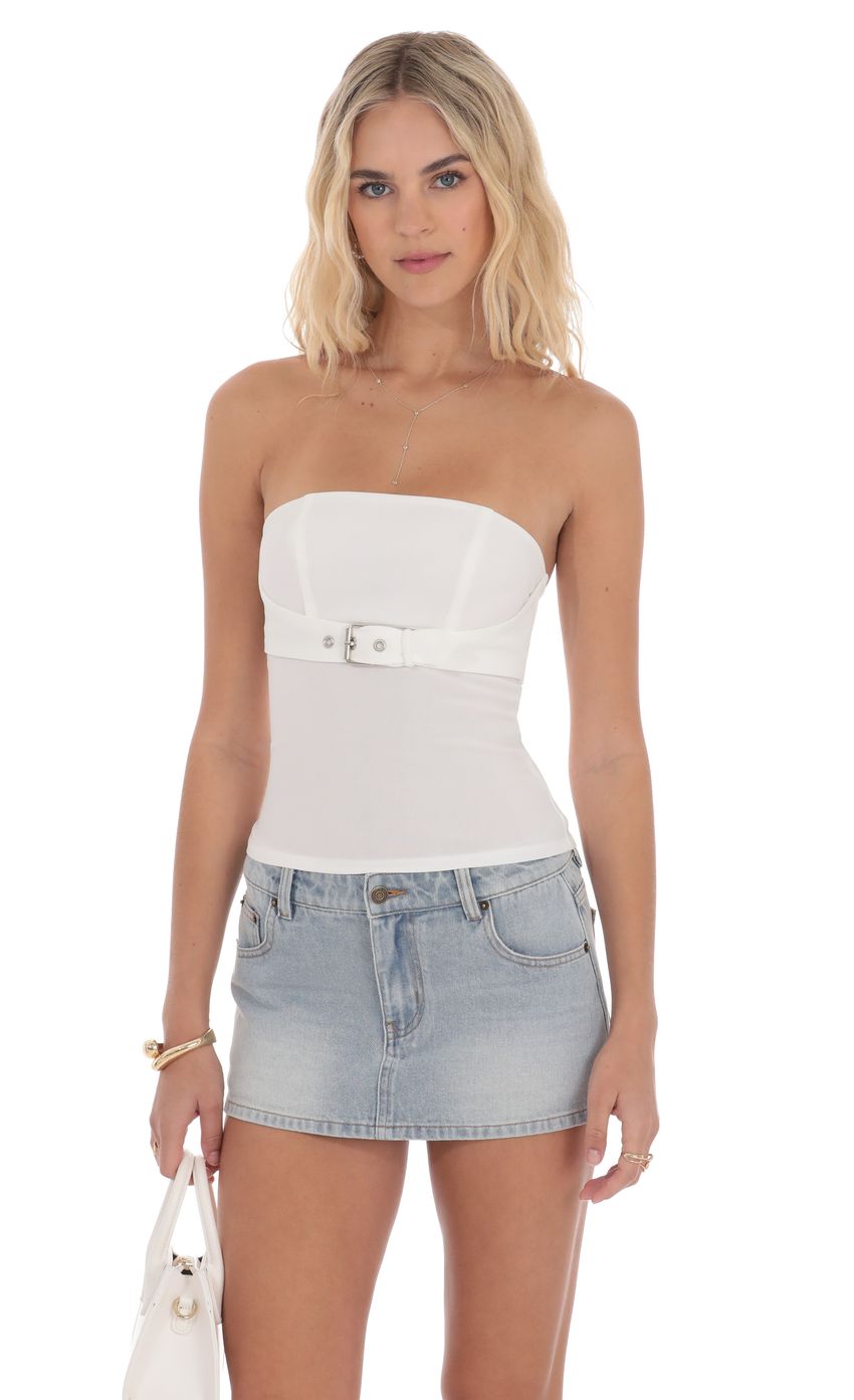 Strapless Buckle Top in White