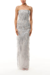 Silver Feather Column Gown