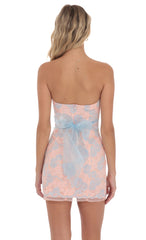 Strapless Lace Back Bow Dress in Pink and Blue