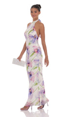 Floral Mock Neck Maxi Dress in White