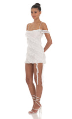 Lace Off Shoulder Ruffle Dress in White