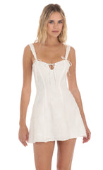 Textured Floral Triple Ties Dress in White