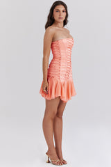 sorbet satin strapless mini dress