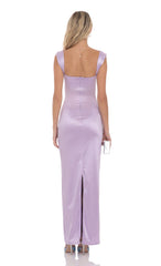 Satin Lace Maxi Dress in Lavender