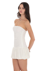Strapless Pleated Bubble Dress in White