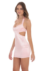Cutout Satin Bodycon Dress in Pink